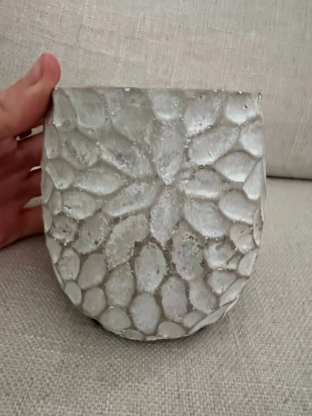 Anthropologie Painted Cement Chrysanthemum Mini Pot White